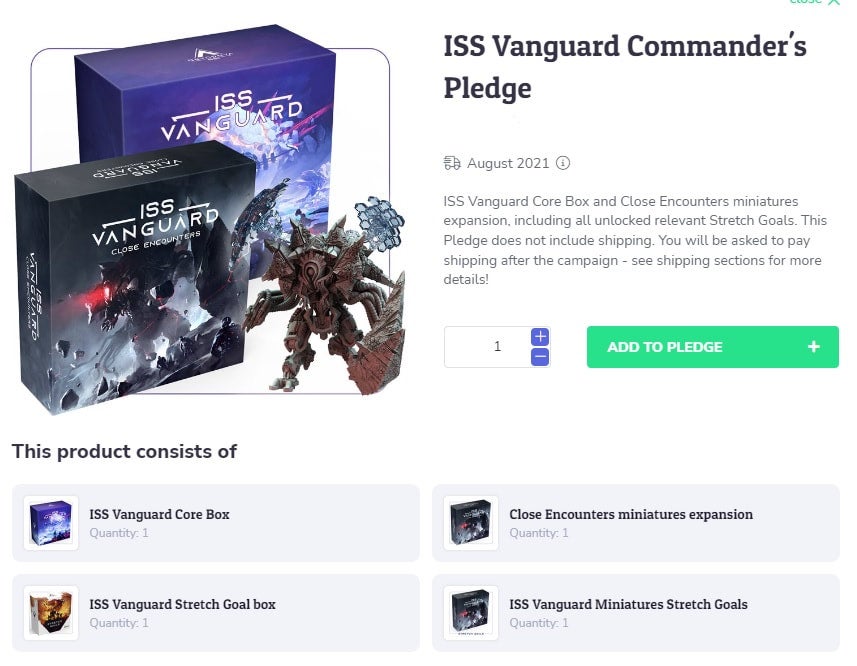ISS Vanguard Commander Pledge with Stretch Goals and Lost Fleet Expansion Boss Boardgames
